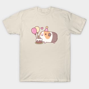Cute Guinea Pig And Birthday Cake T-Shirt